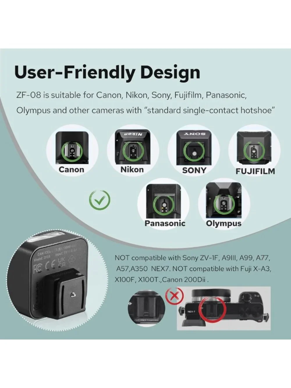 Compact Aluminum Mini Flash Speedlite - 440 Full-Power On-Camera Flash, CCT